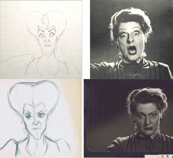 
	
	Những kiểu biểu cảm của hai nhân vật phản diện như bà mẹ kế trong phim Lọ Lem và mụ phù thuỷ trong phim Công chúa ngủ trong rừng, đều được lấy cảm hứng từ nữ diễn viên Eleanor Audley.